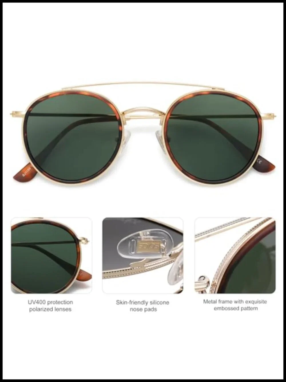 Retro Vintage Round Polarized Sunglasses Double Bridge Circle Sunnies